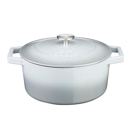 Image of Cooks Professional 26cm Cast Iron Casserole Dish 5.8L with Lid & Handles | Colourful Modern Design Enamelled Cooking Pan Pot | Suitable For All Hobs Inc Induction | Oven & Grill Safe | Grey