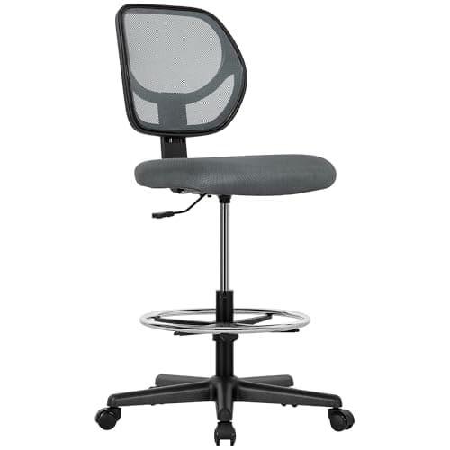 Image of Vinsetto Drafting Chair with Adjustable Footrest, Swivel Mesh Office Chair with Curved Back, Adjustable Height for Standing Desk, Charcoal Grey