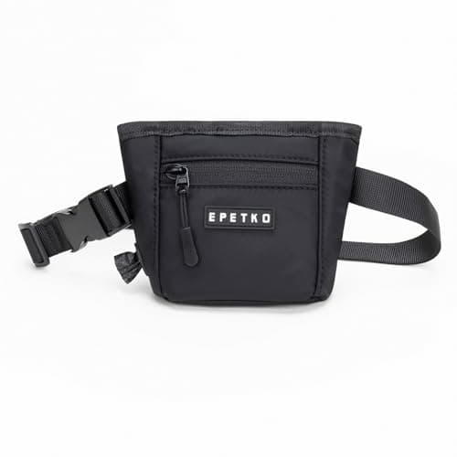 Image of EPETKO Dog Treat Bag,Powerful Magnetic Closure Device Dog Treat Pouch, Large Capacity Dog Treat Bag Pouch with Poop Bag Dispenser, Treat Pouch for Dog Training with Metal Waistband Clip (Black)
