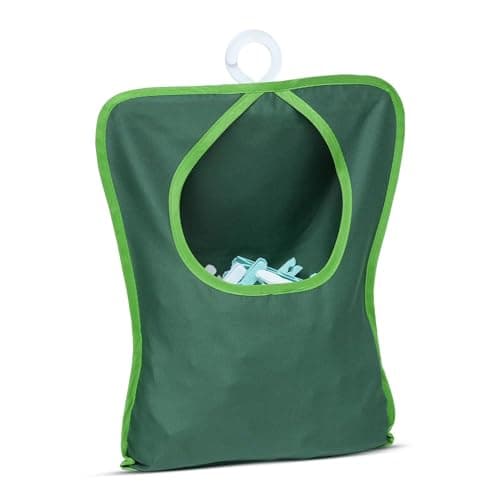 Image of Peg Bag for Washing Line with Hanger | Cotton Pegs Holder L 39 X W 29 | Double Stitched Reusable Clothespin Holder | Washable Hanging Washing Basket for Laundry