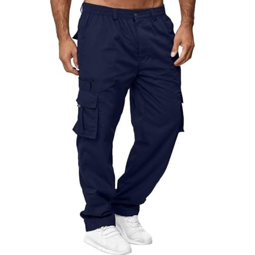 Image of Men's Cargo Pants, Cargo Trousers for Men UK: Combat Trouser Baggy Relaxed Fit Joggers Casual Stretchy Drawstring Waist Multi-Pocket Durable Work Pants Plus Size Navy 4XL
