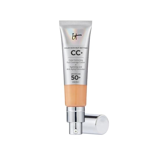 Image of IT Cosmetics CC+ Cream SPF 50+ Full-Coverage CC Foundation, Hydrating Skincare, With Hyaluronic Acid, Niacinamide & Vitamin E for a Radiant Finish, Your Skin But Better, Shade: Neutral Tan, 32ml