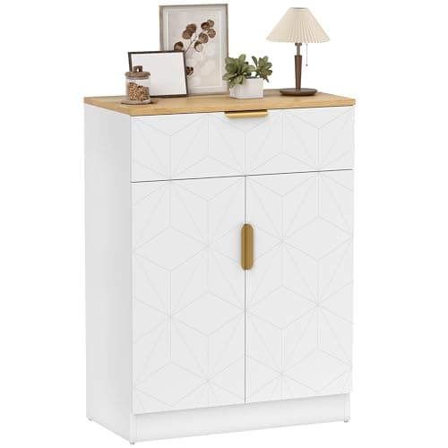 Image of HOMCOM Sideboard Storage Cabinet, Modern Storage Cupboard with Drawer and Adjustable Shelf for Living Room, Kitchen, Dining Room, Entryway, White