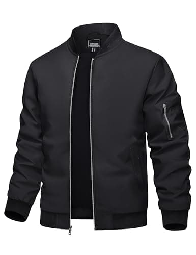 Image of TACVASEN Men's Jacket Lightweight Style Sportwear Bomber Windbreaker Casual Jackets Spring Autumn Varsity Coats Black M