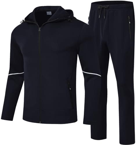 Image of Rdruko Mens Tracksuit Set Hooded Jacket Sweatsuits Jogging Tops Full Zip Joggers Sports Sweatsuit with Pockets Blue XXL