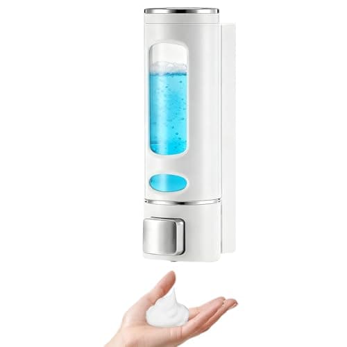 Image of Wall Mounted Soap Dispenser, 400 ml Wall Soap Dispenser, No Drilling, Even Liquid Release, Shampoo Shower Gel Dispenser for Shampoo, Conditioner, Shower Gel, Liquid Soap (White)