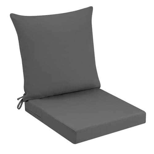 Image of PRIMEPATIO Outdoor Garden Chair Cushion with Backrest, 7cm Thick Waterproof Patio Seat Pad with Removable Cover, Patio Furniture Cushion with Ties for Sofa Chairs, 45 x 45cm, Dark Grey