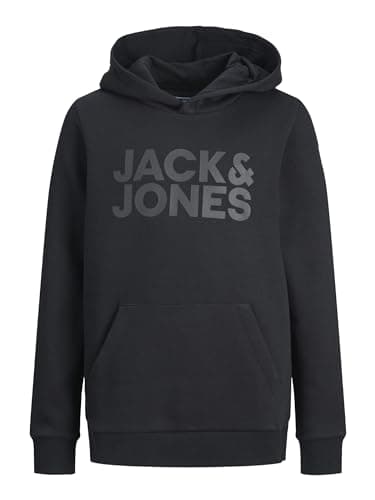 Image of JACK & JONES Boys Jjecorp Logo Noos Jnr Hooded Sweatshirt, Black-3, 164 UK