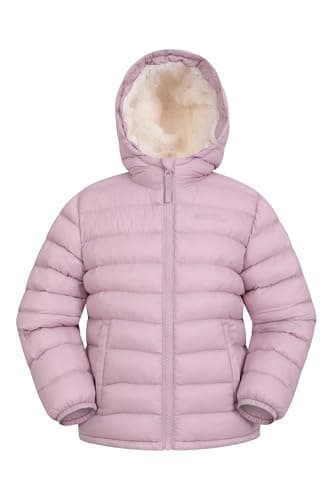 Image of Mountain Warehouse Seasons Fur-Lined Kids Padded Jacket - Lightweight, Warm & Water-resistant Puffer Coat, Boys & Girls - For Autumn Winter, School & Outdoors Pale Pink Kids Size 3-4 Years