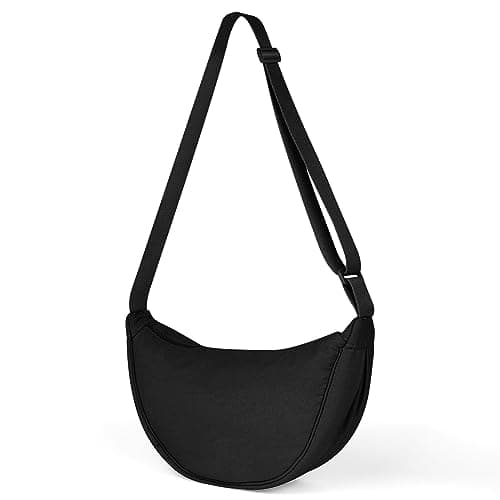 Image of Aucuu Crescent Bag, Nylon Dumpling Bag for Women, Hobos Crossbody Bag with Adjustable Strap, Women's Casual Messenger Bag, Solid Color Shoulder Bag for Daily Use, Black