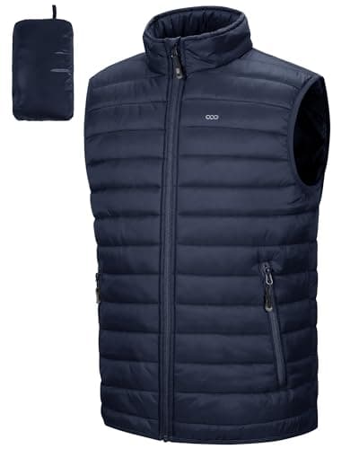 Image of 33,000ft Men's Lightweight Gilet, Packable Quilted Puffer Padded Vest Outerwear, Body Warmer Windproof Sleeveless Jacket for Golf Running Hiking Horse Riding Dark Blue M