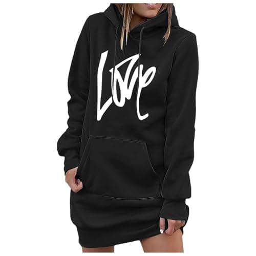 Image of Generisch Hoodie Women's Hooded Pullover Sweatshirt with Hood Loose Hoodie Dress with Medium Length for Women, black, M