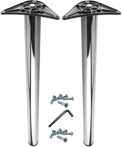 Image of Merriway BH02170 Heavy Duty Steel Table Leg, Chrome, 710-740mm (28-29.1") x 60mm (2.4")
