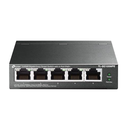 Image of TP-Link TL-SG105MPE | 5 Port Gigabit PoE Switch | Easy Smart Managed | 4 PoE+ Ports @120W, w/ 1 Uplink Gigabit Port | QoS, Vlan, IGMP & LAG | Fanless | PoE Auto Recovery
