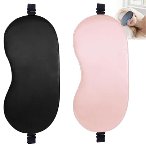 Image of Sleep Mask, 2 Pack 100% Real Natural Pure Silk Eye Masks with Adjustable Strap for Sleeping, Mulberry Silk Eye Sleep Shade Cover, Block Light Reduces Puffy Eyes Traveling Gifts (Black&Pink)