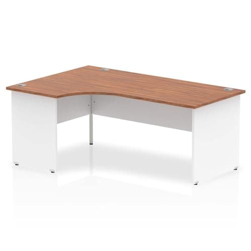 Image of OPO Impulse Freestanding 1800mm Left Crescent Corner Desk Panel End Leg | Sturdy Build Weather & Heat Resistant Melamine Finish Desk Walnut White
