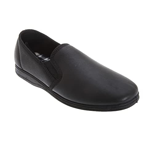 Image of Sleepers Mens Hadley Softie Leather Twin Gusset Slippers (12 UK) (Black)