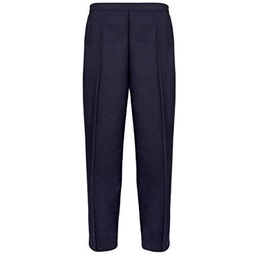 Image of MyShoeStore Pack of 2 Ladies Half Elasticated Trouser Womens Stretch Waist Casual Office Work Formal Pull On Trousers Straight Leg Pants Bottoms with Pockets (Navy, 14/25)