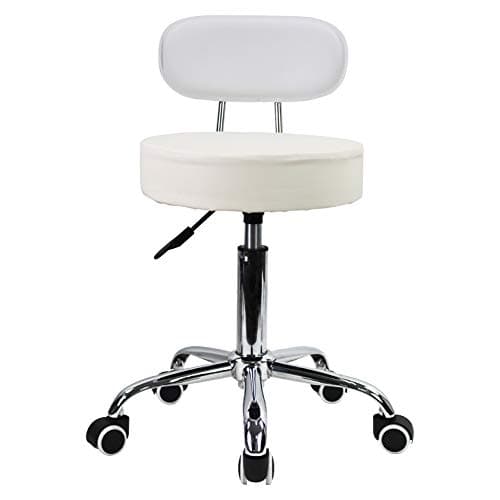 Image of KKTONER PU Leather Rolling Stool with Mid Back Height Adjustable Office Computer Home Drafting Swivel Task Chair with Wheels (White)