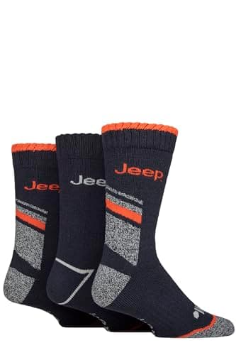 Image of Jeep Mens Workwear Boot Socks Pack of 3 (UK, Numeric, 6, 11, Regular, Regular, Navy/Orange)