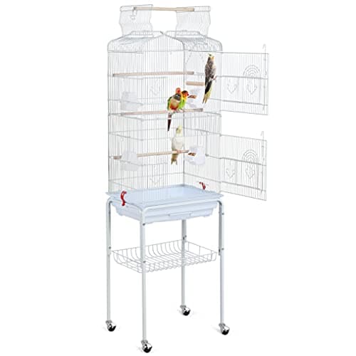 Image of Yaheetech Metal Bird Cage for Small Birds Parrot Cage for Budgie/Lovebirds/Canary/Cockatiel with Open Play Top Rolling Stand
