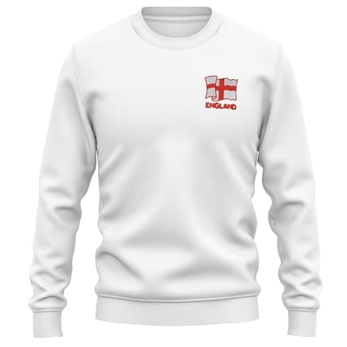 Image of Purple Print House Embroidered England Adults Sweatshirt - Patriotic St Georges Cross Sweater for Him - Mens Football Rugby Supporter Gift, XL, White