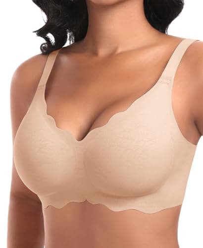 Image of Ganado Seamless Non Wired Bras for Women Wireless Support Push Up Bra for Large Breasts Comfort Soft Padded Ladies Bras Scalloped T Shirt Sleep Bralettes with Extra Extender (#1 Nude,2XL)