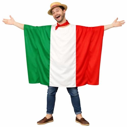 Image of The Dragons Den Adults Tricolore National Flag of Italy Supporters Poncho Italian Fancy Dress Costume [One Size]