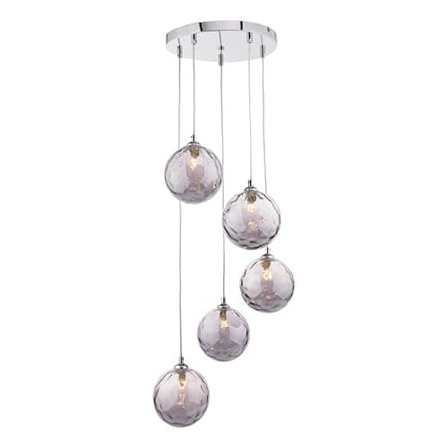 Image of DAR Federico 5 Light Cluster Pendant, Polished Chrome with Smoked Dimpled Glass, Contemporary, Indoor