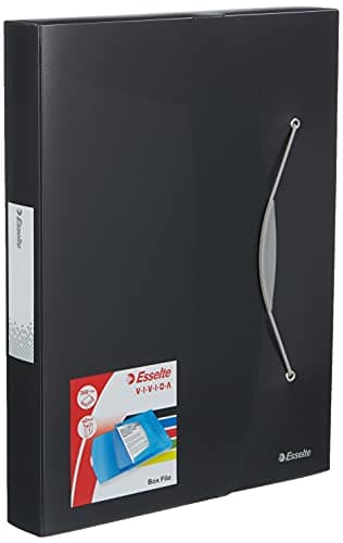 Image of Esselte Box File, Holds up to 350 A4 Sheets, Elastic Closure, Flexible Plastic, Translucent black, VIVIDA Range