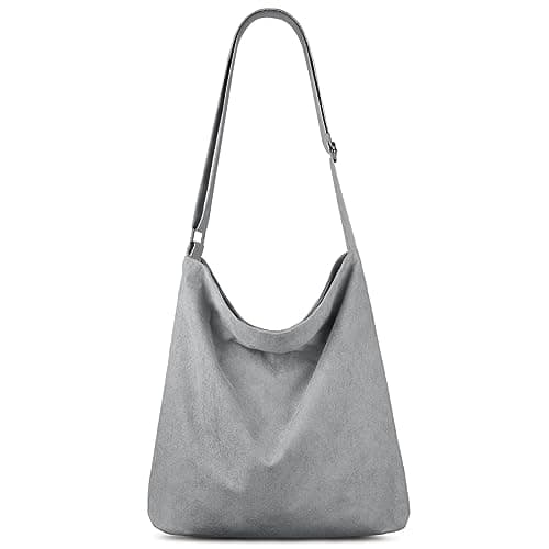 Image of Kememo Crossbody Hobo Bag Corduroy Tote Bag with Zip, Large Capacity Shoulder Bag Handbags Shopping Bag for Women Girls Work School, Grey