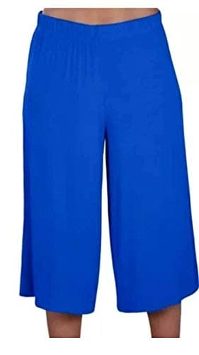 Image of Womens 3/4 Elasticated Culottes Ladies Wide Leg Stretch Shorts Palazzo Uk 8-26 (Royal Blue, 16-18)