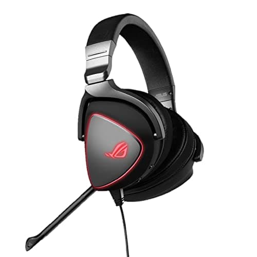 Image of ASUS ROG gaming headset with red LED lighting rings, a microphone and USB-C® connection for gaming on PCs, Macs, smartphones and gaming consoles