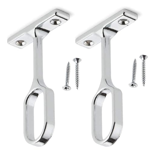 Image of Oval Wardrobe Rail Centre Supports Brackets 19mm Wide Polished Chrome Finish Wardrobe Cupboard Clothes Hanging Oval Pipe Rail Supports Bracket Pack of 2 with Screws.