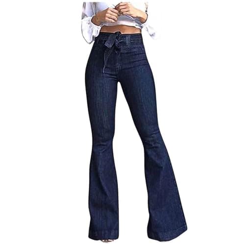 Image of TURWXGSO Stretch Flared Jeggings for Women UK Bootcut Flared Jeans High Waisted Ladies Bell Bottom Denim Pants Skinny Fit Pull On Tummy Control Workout Bootleg Activewear Trousers