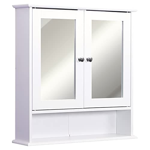 Image of kleankin Wall-mounted Bathroom Cabinet Mirror Door Organiser Storage Shelves Living Room White