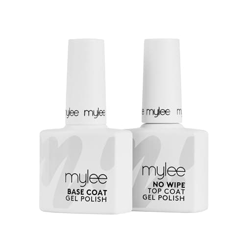 Image of Mylee Gel Nail Polish No-Wipe Top & Base Coat 2x10ml - UV LED Nail Art Manicure Pedicure for Salon and Home Use, Lasts Up to 3 Weeks, Easy to Apply, Durable and Safe