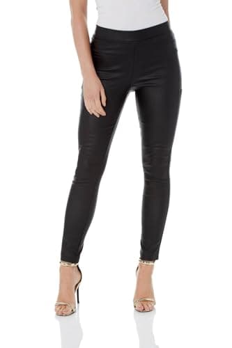 Image of Roman Faux Leather Trousers for Women UK Ladies Mat Legging Jegging Pants High Waisted Pull On Waterproof Wet Latex Imitation Coated Stretchy Jeans Tight Slimming PU - Black - Size 12
