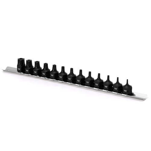Image of CASOMAN 13-Piece 3/8" Drive Low Profile Impact Torx Bit Socket Set, Tamper Proof Socket Set Includes Storage Rail, S2