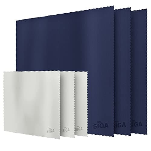 Image of MR.SIGA Premium Microfiber Cleaning Cloths for Lens, Eyeglasses, TV Screens, Tablets and Silver Porcelain Polishing, 3 Pack in Navy with 16 x 16 inch, 3 Pack in Gray with 6 x 7 inch