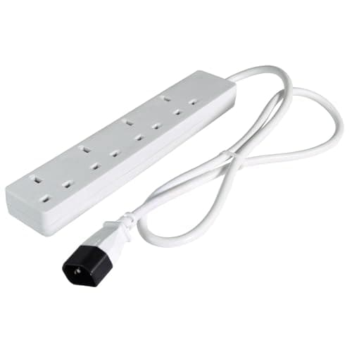 Image of Mercury | 4 Gang Extension Lead UK to IEC C14 | 1m Cable | 240V 10A | Power Strip with 4 UK Plug Sockets | Wall Mountable | Multi Plug for UPS, Server, IT Rack | IEC60320 & RoHS Compliant | White