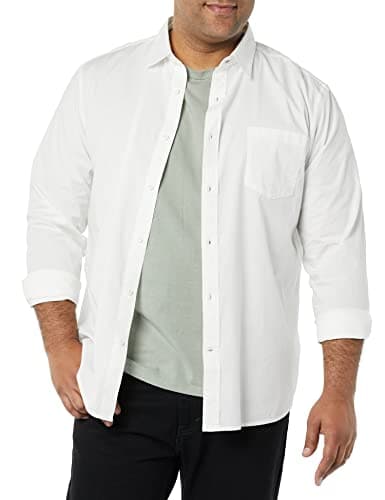 Image of Amazon Essentials Men's Long-Sleeved Regular-Fit Stretch Poplin Shirt, White, L