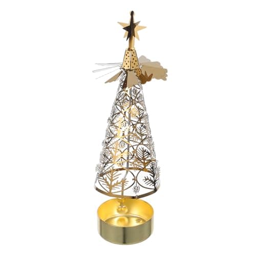 Image of TOYANDONA Rotating Candle Holder with Golden Iron Christmas Tree Sturdy Metal Tealight Spinner for Xmas Valentine Wedding Party Decorations Elegant Festive Centerpiece Secure Candlestick