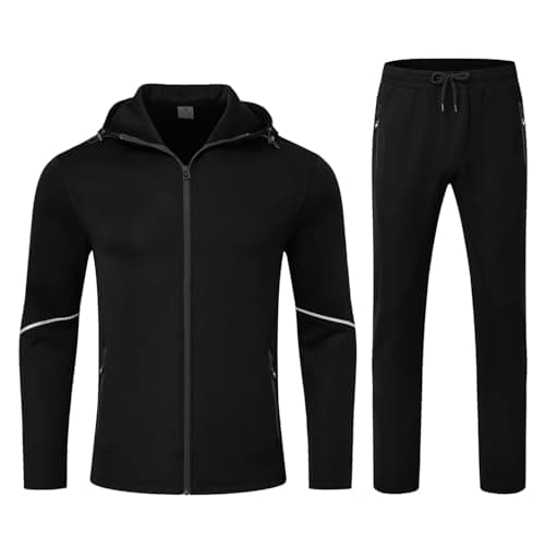 Image of donhobo Mens Tracksuits Set Full Zip Hooded,Mens Track Suits 2 Piece,Sweatsuits for Men Jogging Tops Bottoms Casual Warm Sets Black S