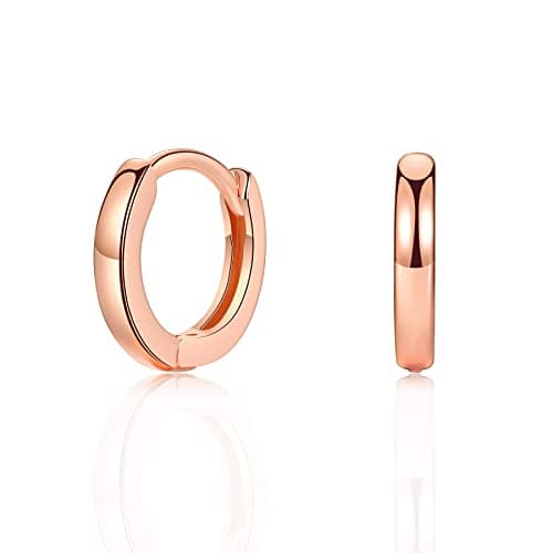 Image of Rose Gold Earrings, 925 Sterling Silver Post Lightweight Sleeper Hoop Earring for Women Girls Gifts Diameter 14mm Thickness 2mm