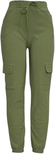 Image of Pretty Attitude Cargo Trousers Women, Ladies Cargo Combat Stretch Casual Trousers, Women’s Slim Fit Cargo Work Trousers Sport Joggers (UK, Numeric, 12, Regular, Regular, Khaki)