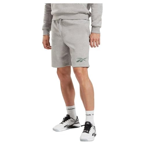 Image of Reebok Men's Identity Fleece Shorts, Medium Grey Heather/Harmony Green, XS