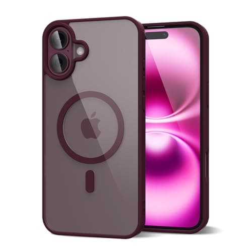 Image of oakxco for iPhone 16 Plus Case Clear Magnetic Compatible with Magsafe, Thin Slim Transparent Non Yellowing, Hybird Soft Silicone Bumper & Hard Plastic Protective Cover for Women, Burgundy Wine Plum