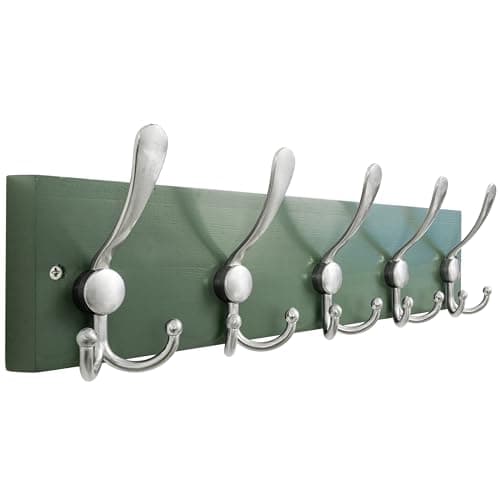 Image of SKOLOO Creations Forest Green Solid Wood Wall Mounted Coat Rack, 5 Hooks, 16-7/8" Long - Kitchen, Mudroom, Entryway, Bathroom - Includes Mounting Hardware, Wall Coat Hanger, Towel Rack