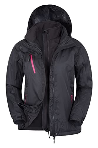 Image of Mountain Warehouse Bracken Extreme Womens 3 in 1 Waterproof Jacket - Breathable Rain Jacket, Thermal Tested Raincoat, Detachable Hood - For Camping & Walking Black Women's Size 16